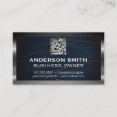QR-code | Luxe Blue Gold Lines | Metaalgrens Visitekaartje (Voorkant)