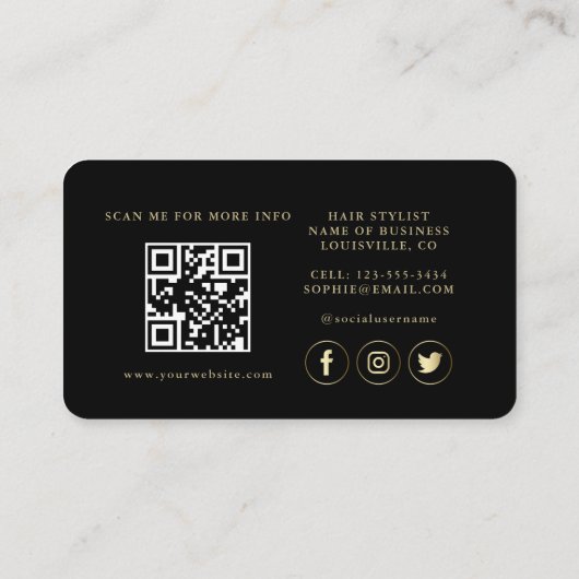 QR Code Luxe Goud Zwart Professioneel  Visitekaartje (Achterkant)