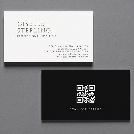 QR Code Luxe Minimalistische Professionele Zwart W Visitekaartje