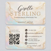 QR Code Luxe Opal Stone Elegant Script Visitekaartje