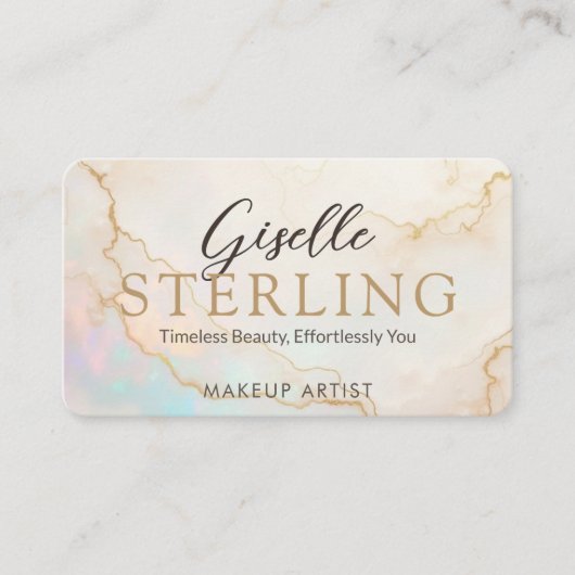 QR Code Luxe Opal Stone Elegant Script Visitekaartje (Voorkant)