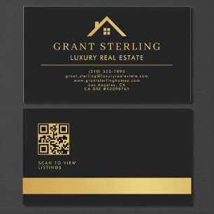 QR Code Luxe Vastgoedmakelaar Zwart Goud Visitekaartje