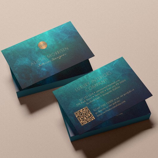QR code luxe waterverf groen goud monogrammed Visitekaartje
