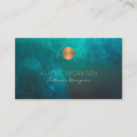 QR code luxe waterverf groen goud monogrammed Visitekaartje (Voorkant)