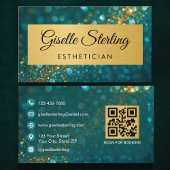 QR Code Luxury Esthetician Gold Teal Glitter Visitekaartje