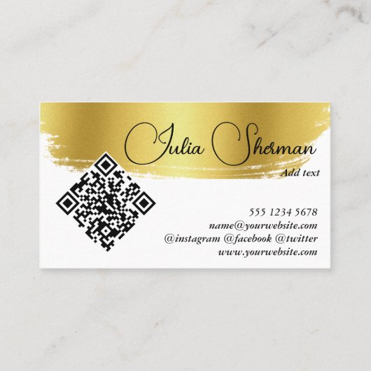 QR Code Luxury Monogram Gold Black Script Minimaal Visitekaartje (Achterkant)