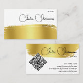 QR Code Luxury Monogram Gold Black Script Minimaal Visitekaartje (Voorkant / Achterkant)