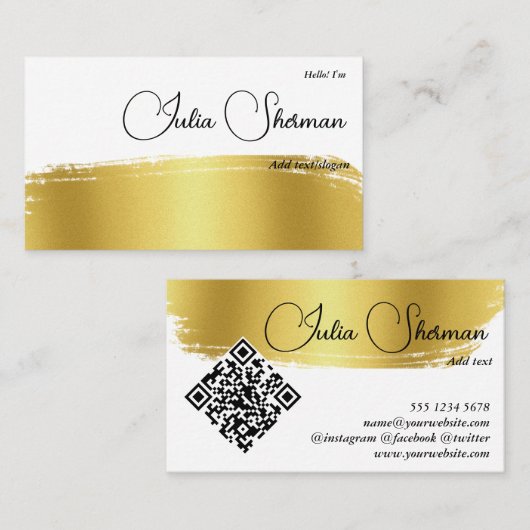 QR Code Luxury Monogram Gold Black Script Minimaal Visitekaartje (Voorkant / Achterkant)