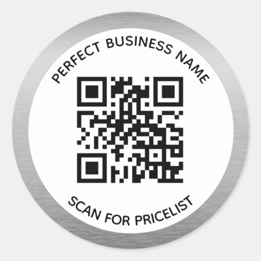 QR Code Luxury Silver Lijst Unieke Trendy Chic Ronde Sticker (Voorkant)