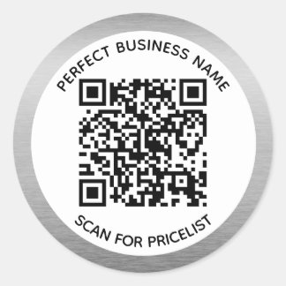 QR Code Luxury Silver Lijst Unieke Trendy Chic Ronde Sticker