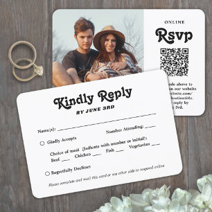 QR-code & maaltijd opties Retro schrift foto bruil RSVP Kaartje