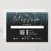 QR Code Maaltijdkeuze Modern RSVP Scherp Teal Glit Kaart (Voorkant)