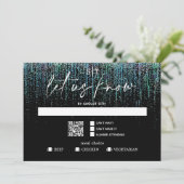 QR Code Maaltijdkeuze Modern RSVP Scherp Teal Glit Kaart (Staand voorkant)
