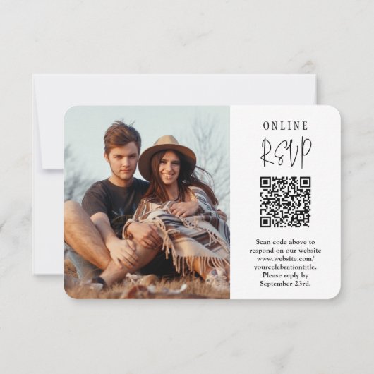 QR Code & Maaltijdopties Modern Script Foto Bruilo RSVP Kaartje (Achterkant)