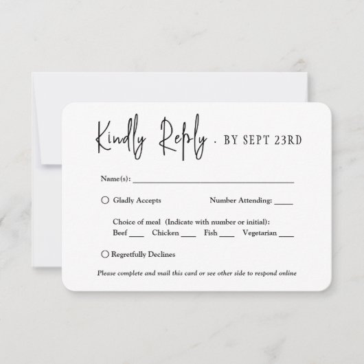 QR Code & Maaltijdopties Modern Script Foto Bruilo RSVP Kaartje (Voorkant)