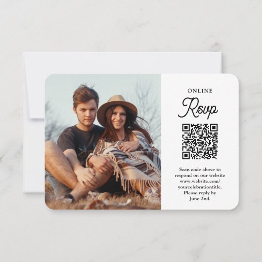 QR Code & Maaltijdopties Retro Script Foto Bruilof RSVP Kaartje (Achterkant)