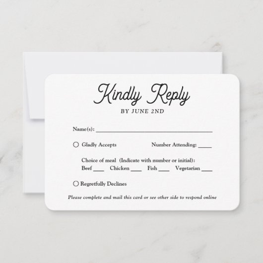 QR Code & Maaltijdopties Retro Script Foto Bruilof RSVP Kaartje (Voorkant)