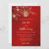 QR-code | Magnolia Goud Rood Chinees Huwelijk Kaart (Voorkant)