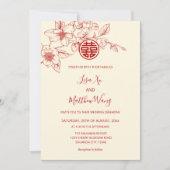 QR-code | Magnolia rode crème Chinese bruiloft Kaart (Voorkant)