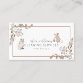 QR Code Maid Housekeeping Professional Mice Floral Visitekaartje (Voorkant)