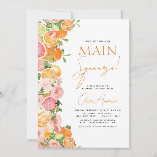 QR Code Main Squeeze Citrus Vrijgezellenfeest Sina Kaart (Voorkant)