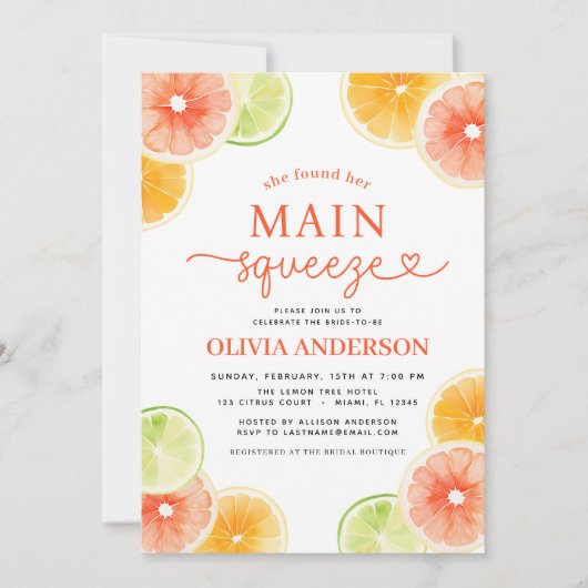 QR Code Main Squeeze Citrus Vrijgezellenfeest Sina Kaart (Voorkant)