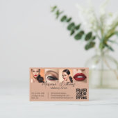 QR Code Make-up Artiest 4 Foto's Collage Bruin Visitekaartje (Staand voorkant)