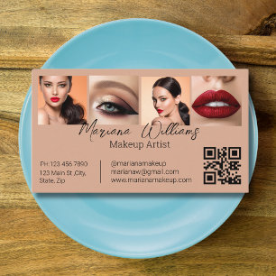QR Code Make-up Artiest 4 Foto's Collage Bruin Visitekaartje
