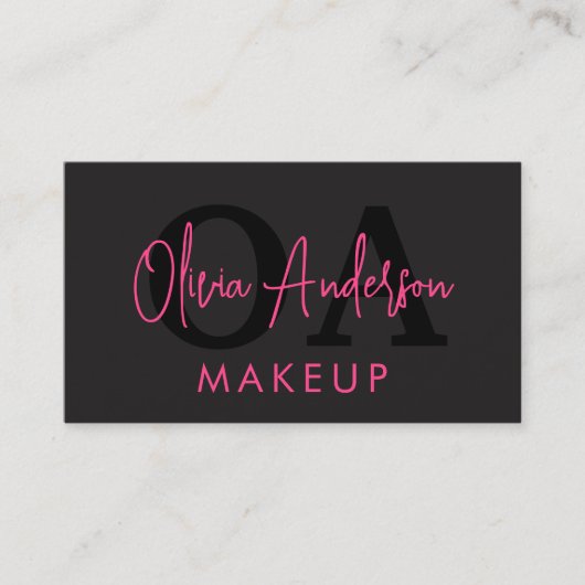 QR Code Make-up Artiest Hot Pink Black Social Medi Visitekaartje (Voorkant)