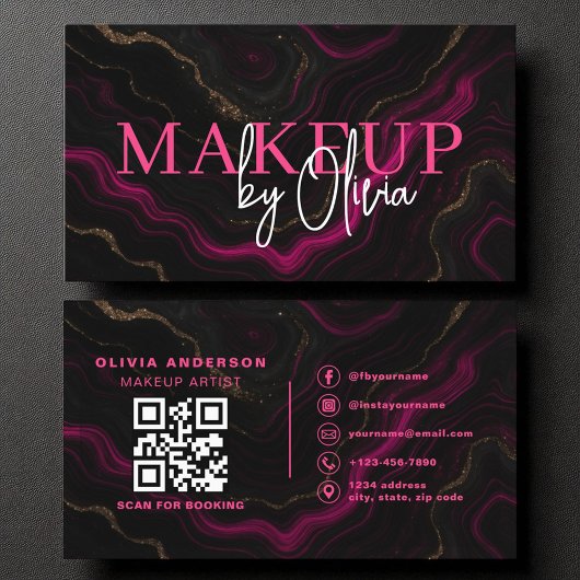 QR Code Make-up Artist Hot Pink Agaat Marmer Visitekaartje