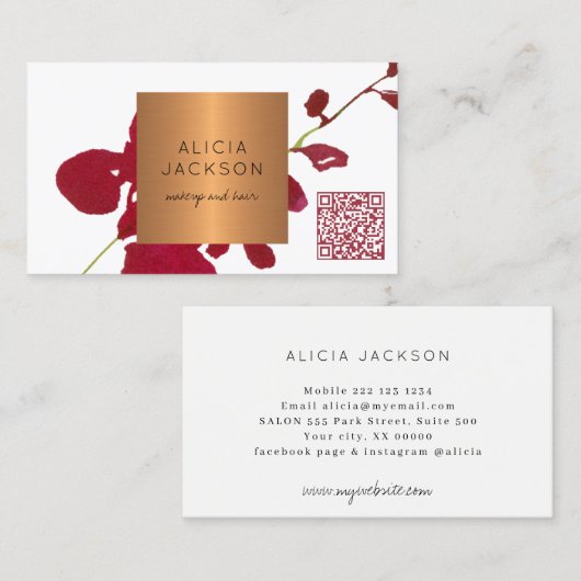 QR CODE make-up kunstenaarssalon moderne bloem Visitekaartje (Voorkant / Achterkant)
