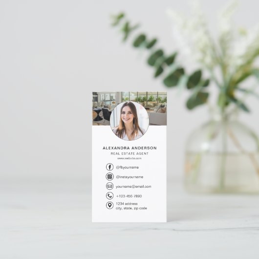 QR-code makelaar Foto Logo Visitekaartje (Staand voorkant)