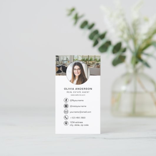 QR-code makelaar Foto Logo Visitekaartje (Staand voorkant)