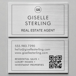 QR-code makelaar geborsteld zilveren monogram Visitekaartje