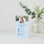 QR Code Makelaar Sky Blue Foto Logo Visitekaartje (Staand voorkant)