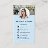 QR Code Makelaar Sky Blue Foto Logo Visitekaartje (Voorkant)
