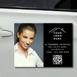 QR Code Makelaar Zwart Logo Foto Automagneet<br><div class="desc">Creëer een gepolijste, professionele uitstraling met deze makelaar Black Logo Photo Car Magnet. Deze aanpasbare magneet toont op een prominente manier uw logo, contactgegevens en een foto, waardoor u onderweg een hoge zichtbaarheid krijgt. Ideaal voor makelaars, het is een slanke en handige manier om uw diensten te adverteren, uw merk...</div>