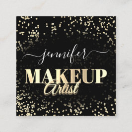 QR-code Makeup Artiest Gold Confetti Black Vierkante Visitekaartje