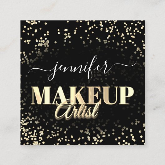 QR-code Makeup Artiest Gold Confetti Black Vierkante Visitekaartje (Voorkant)