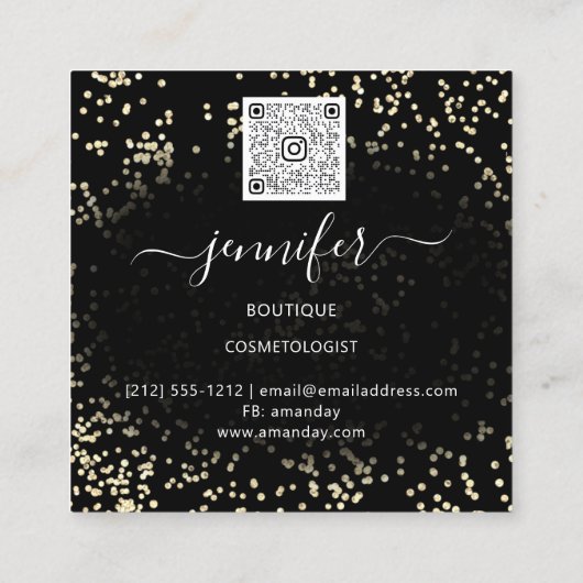 QR-code Makeup Artiest Gold Confetti Black Vierkante Visitekaartje (Achterkant)