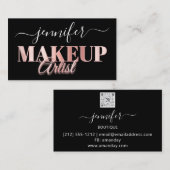 QR-code Makeup Artist Gold Confetti Roos Black Visitekaartje (Voorkant / Achterkant)