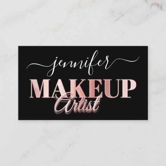 QR-code Makeup Artist Gold Confetti Roos Black Visitekaartje (Voorkant)