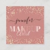 QR Code Makeup Artist Gold Confetti Roos Blush Vierkante Visitekaartje (Voorkant)