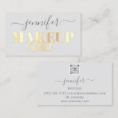 QR Code Makeup artistiek script grijs goud Visitekaartje (Voorkant / Achterkant)