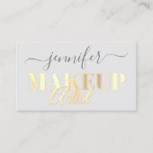 QR Code Makeup artistiek script grijs goud Visitekaartje (Voorkant)