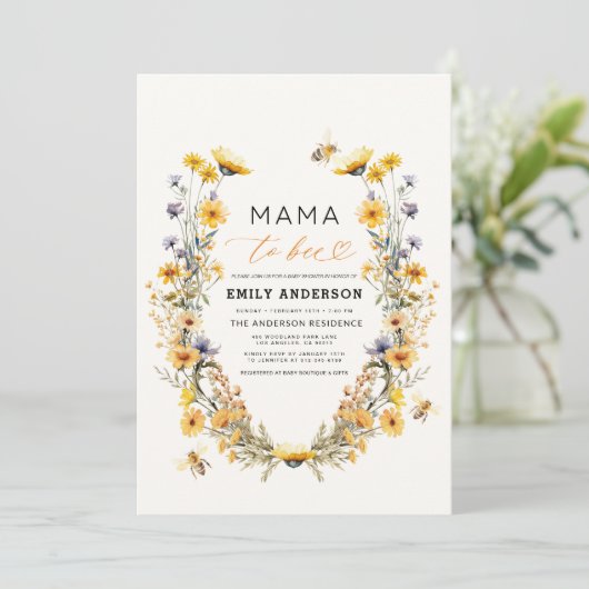 QR Code Mama naar Bee Wildflower Baby shower Kaart (Staand voorkant)