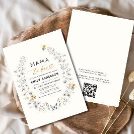 QR Code Mama naar Bee Wildflower Baby shower Kaart