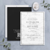 QR Code Marble Black White Classic Script Weddensc Kaart