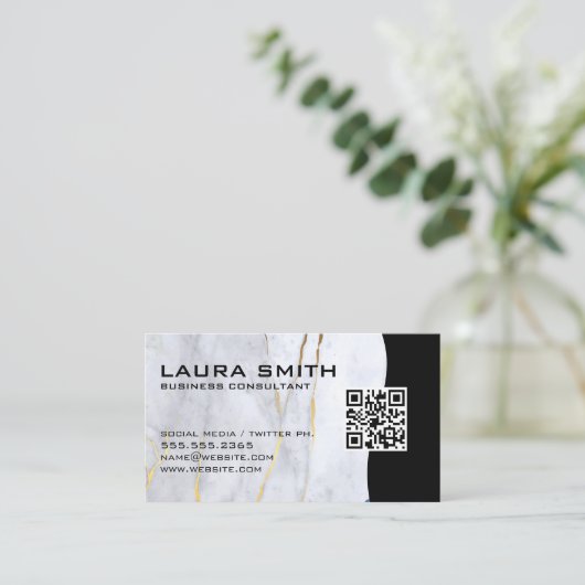 QR-code / Marble Blue Gold-Visitekaartje Visitekaartje (Staand voorkant)