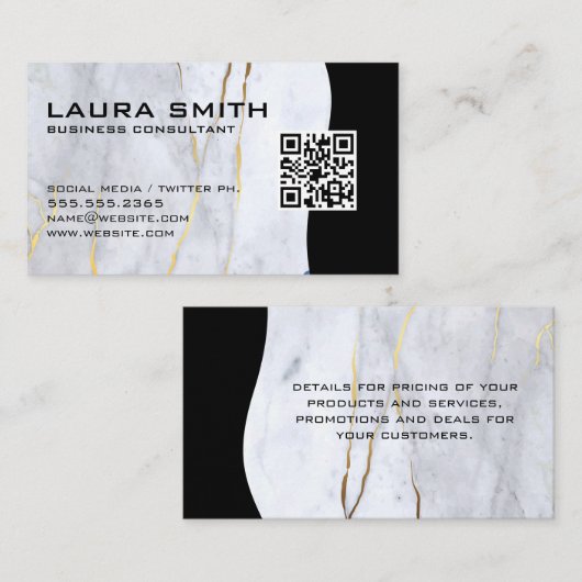 QR-code / Marble Blue Gold-Visitekaartje Visitekaartje (Voorkant / Achterkant)